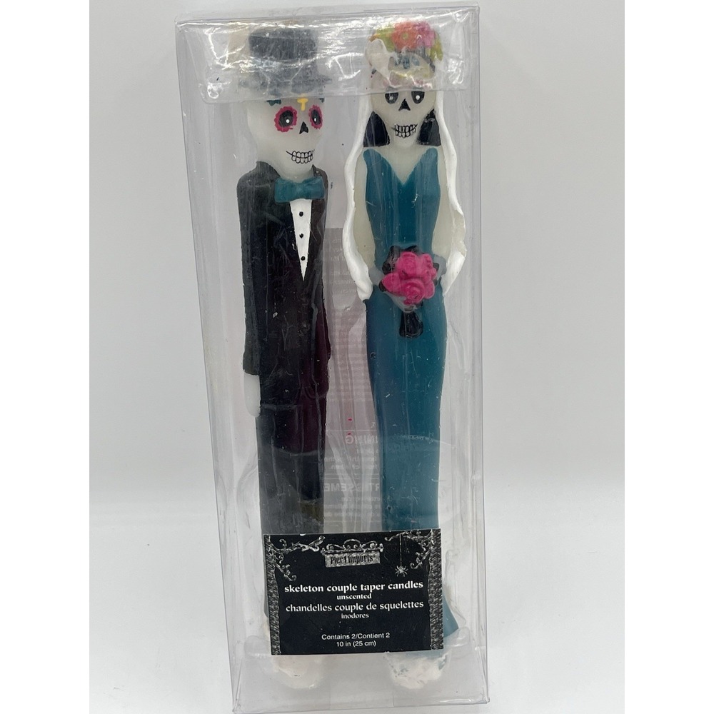 Retired Pier 1 Halloween Skeleton Bride Groom Wedding Taper Candles Set of 2